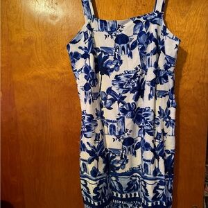Loft 10 tall Blue Floral Sleeveless Dress